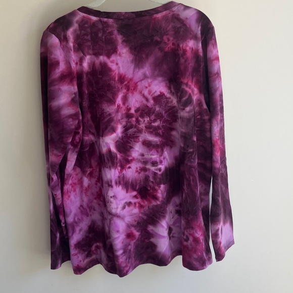 LOGO Lounge Brushed Tie-Dye V-Neck Long Sleeve Top Purple L NWT - Picture 5 of 6